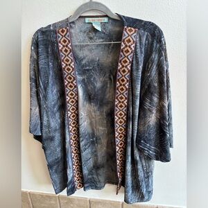 Flying Tomato Charcoal Kimono with Vibrant Trim